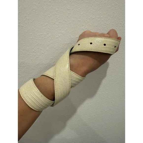 Vintage Jos A Bank Men's Croc Embossed Ivory Leather Dress Belt Medium - Picture 5 of 9